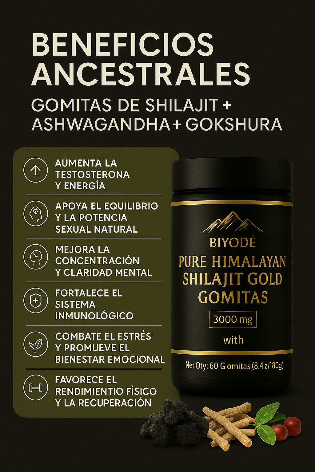 Potenciador Sexual Avanzado | Shilajit Himalaya en Gomitas (60 gummies)